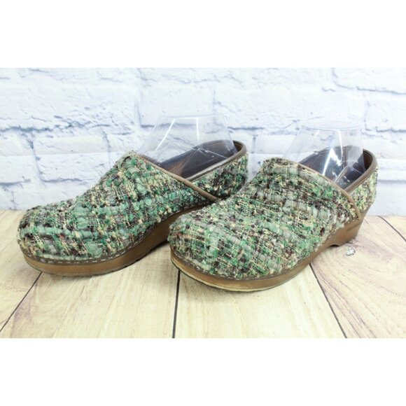 Sanita Green Brown Earth Colored Textile Fabric clogs Shoes Size 8 - Picture 2 of 9